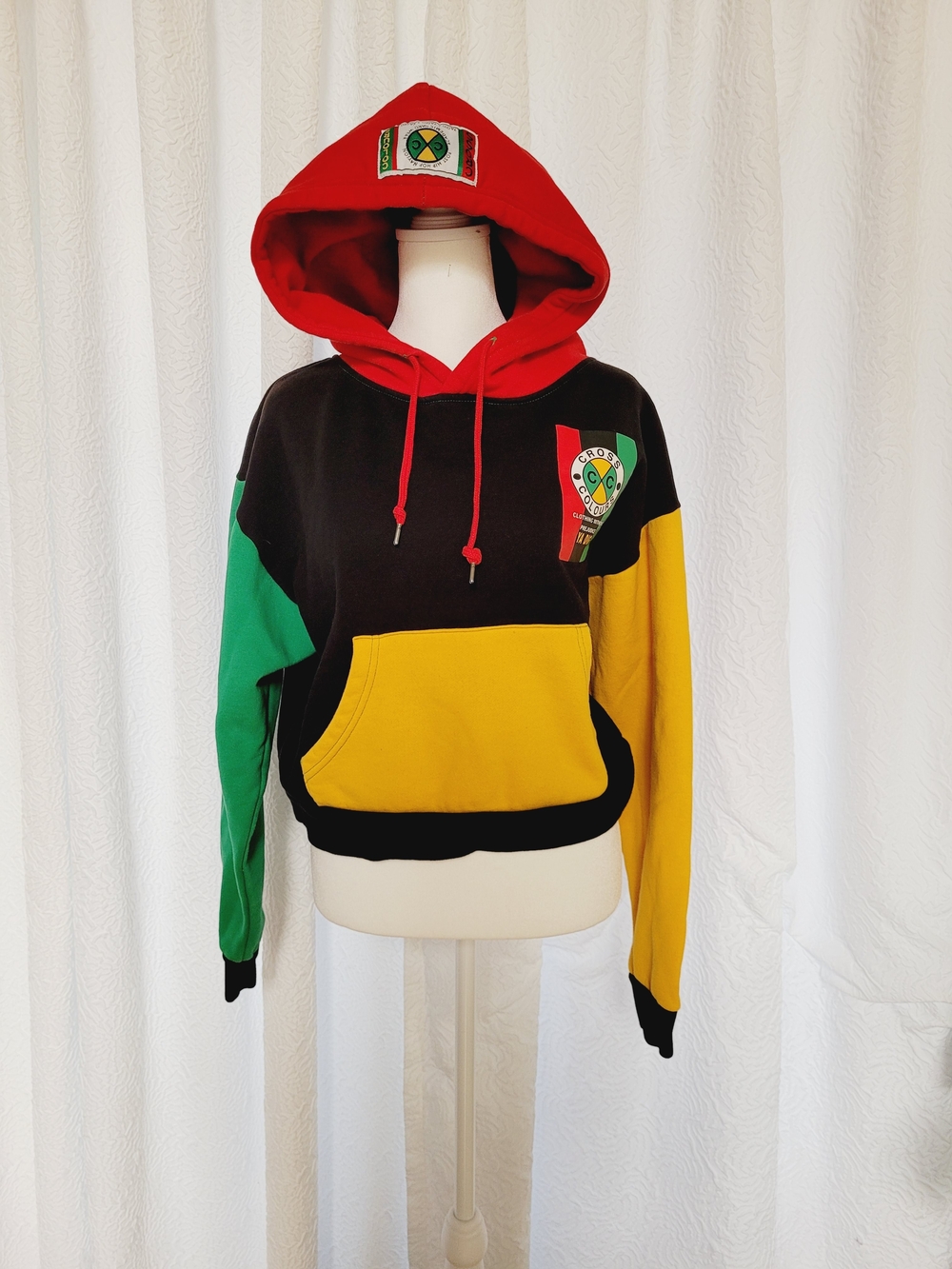 Cross Colours Label 90's Color Block Pullover Hoodie Medium